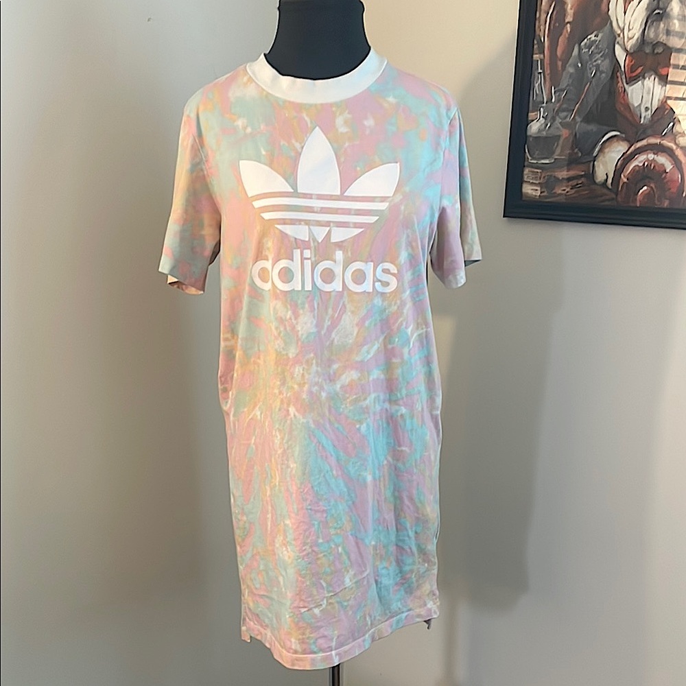 Adidas Originals Trefoil Tie Dye Pastel T-Shirt Dress S